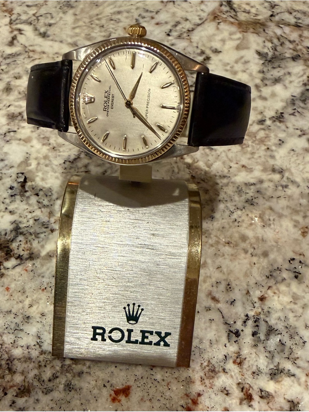 Rolex 1950&acirc;s Everest Edition TwoTone Silver Dial Watch With Black Strap